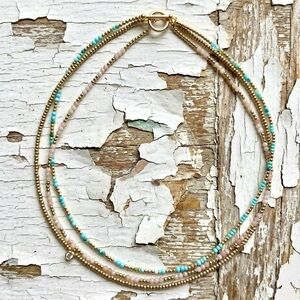 Triple Strand Choker Style Gold Filled Necklace w/Semi Precious Stones